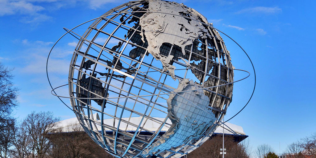 The Unisphere and Arthur Ashe Stadium in Flushing Meadows