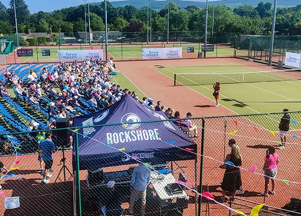 Goran Ivanisevic is introduced to the crowd at Templeogue Tennis Club