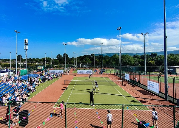 Goran Ivanisevic hitting with juniors at Templeogue Tennis Club