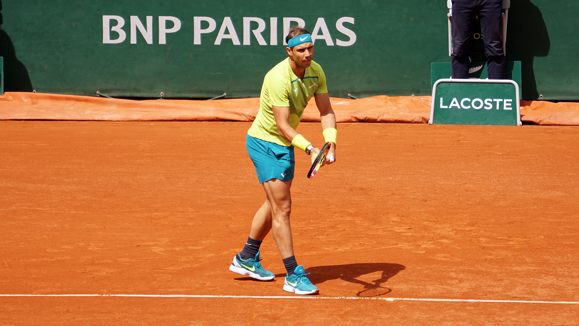 Rafael Nadal serving at Roland Garros