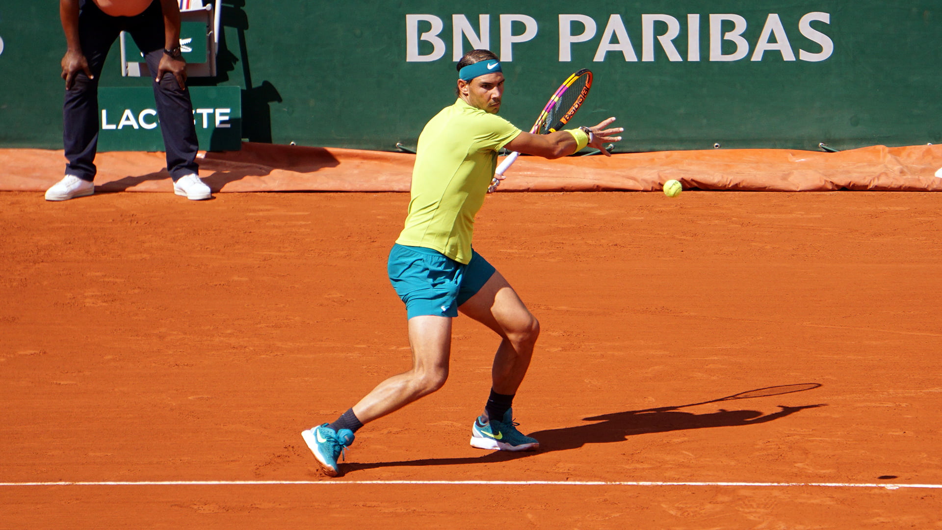 Rafael Nadal forehand at Roland Garros