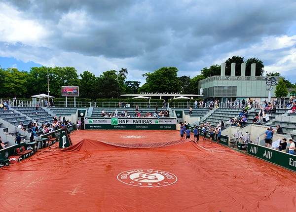 An outside court covered at Roland Garros 2024