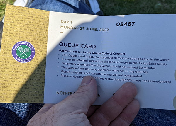 Wimbledon queue card