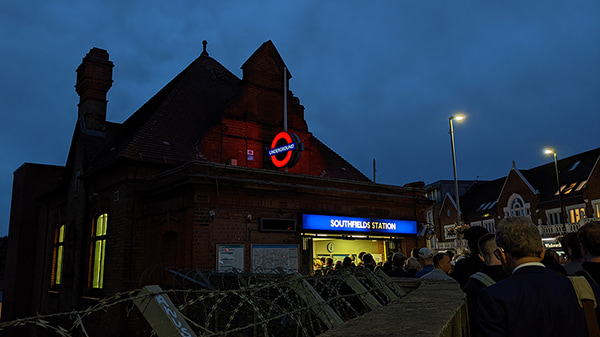Southfields station at night
