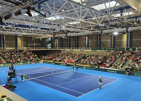 The Irish and Austrian Davis Cup teams in action in Limerick 2024