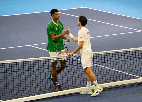 Dominic Thiem and Michael Agwi after their Davis Cup match