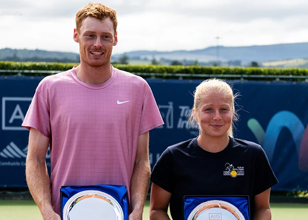 Ben Jones and Alice Gillan with their Irish Open trophies in August 2024