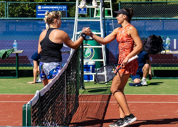 Alice Gillan and Aleksandra Julia Zuchanska shake hands after the 2024 Irish Open final
