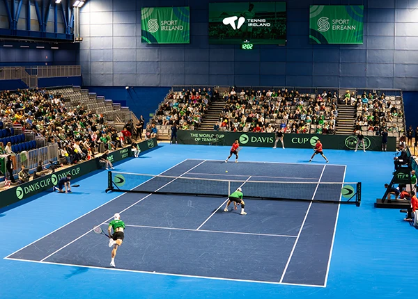 The doubles teams in action during Ireland v China