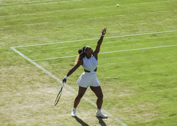 Serena Williams serves at Wimbledon
