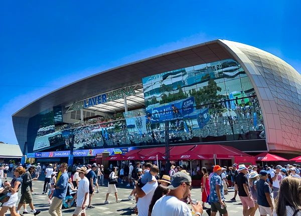 External view of the crowd around Rod Laver Arena