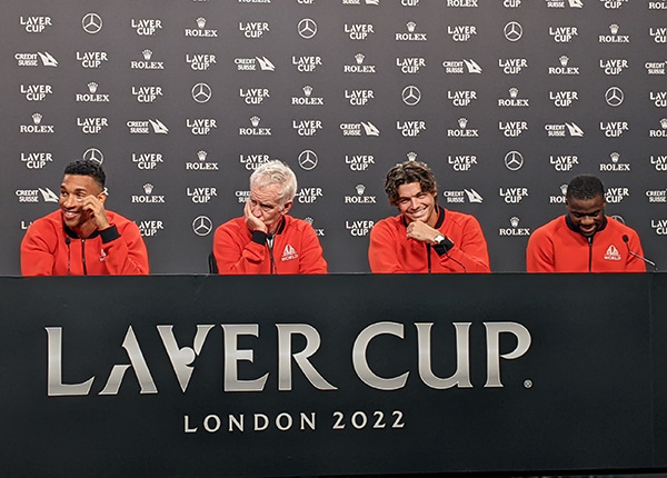 Felix Auger-Aliassime, John McEnroe, Taylor Fritz and Frances Tiafoe at the 2022 Laver Cup press conference