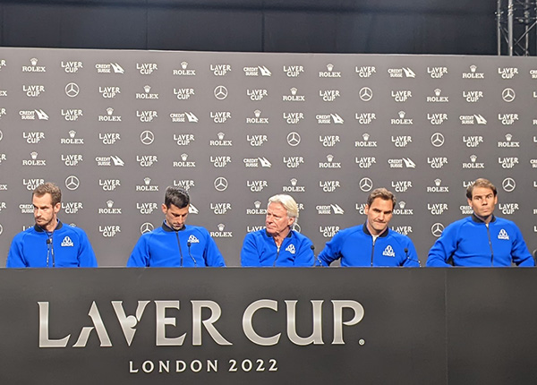 Roger Federer, Rafael Nadal, Novak Djokovic, Andy Murray and Bjorn Borg at the 2022 Laver Cup press conference