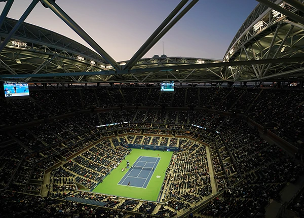 A view over Arthur Ashe stadium at night